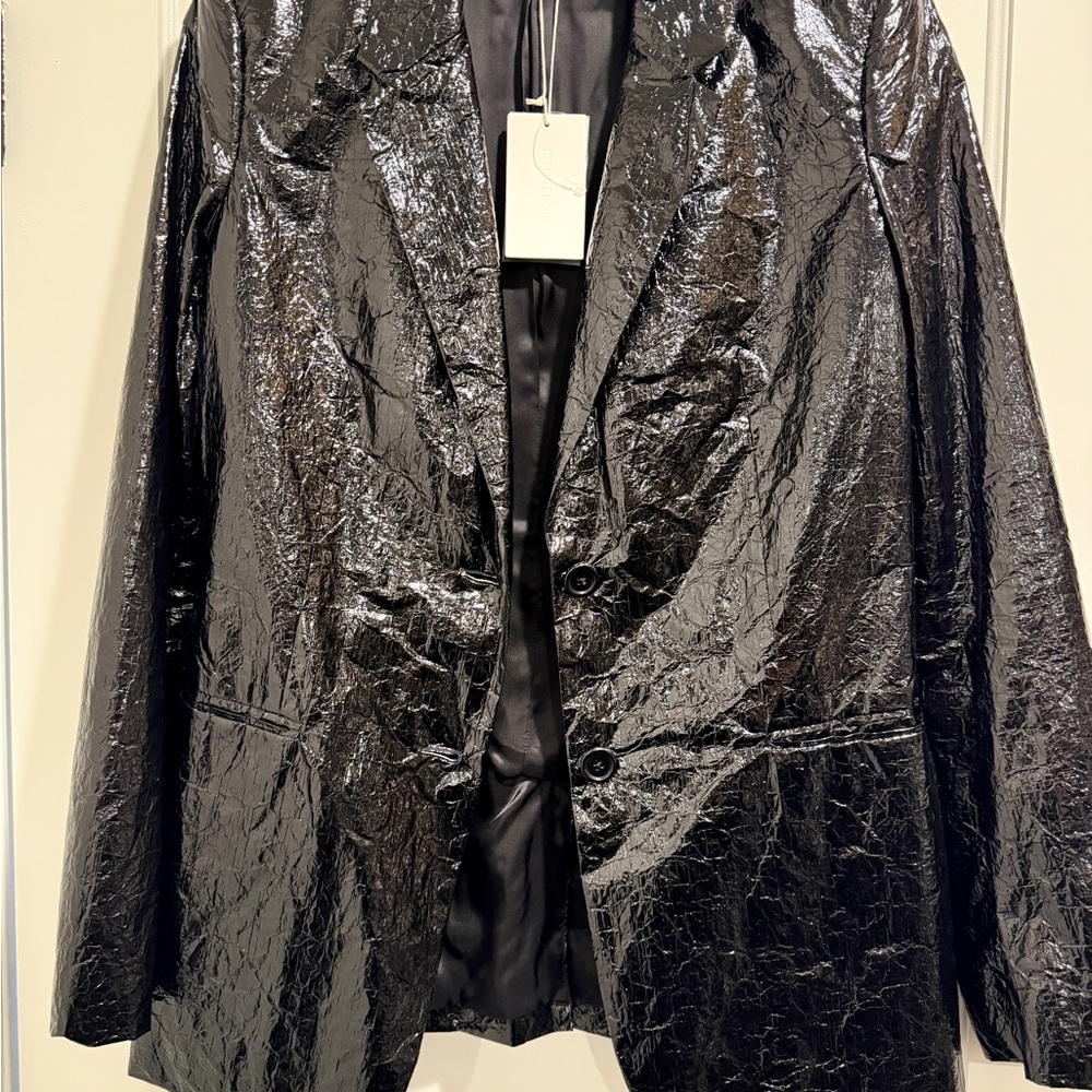 Helmut Lang Shiny Black Crinkled Blazer